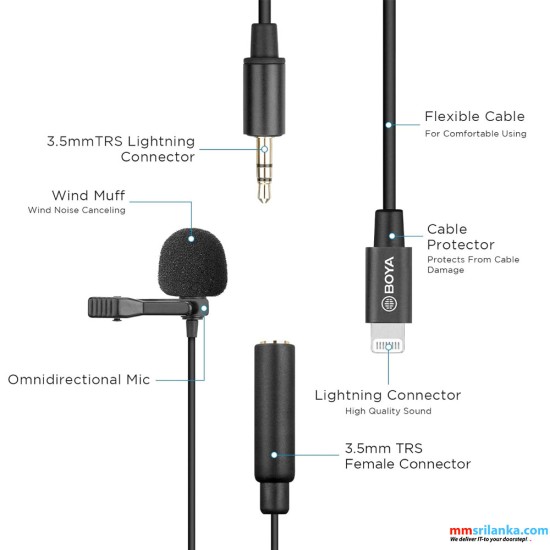 BOYA BY-M2 Clip-on Lavalier Microphone for iOS Devices (6M)